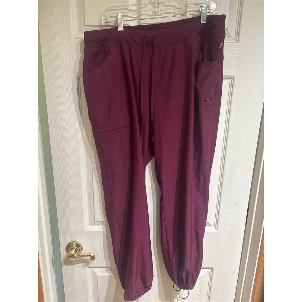 Cherokee Infinity Burgundy Size Petite XL‎ Cargo Pant Scrubs Drawstring